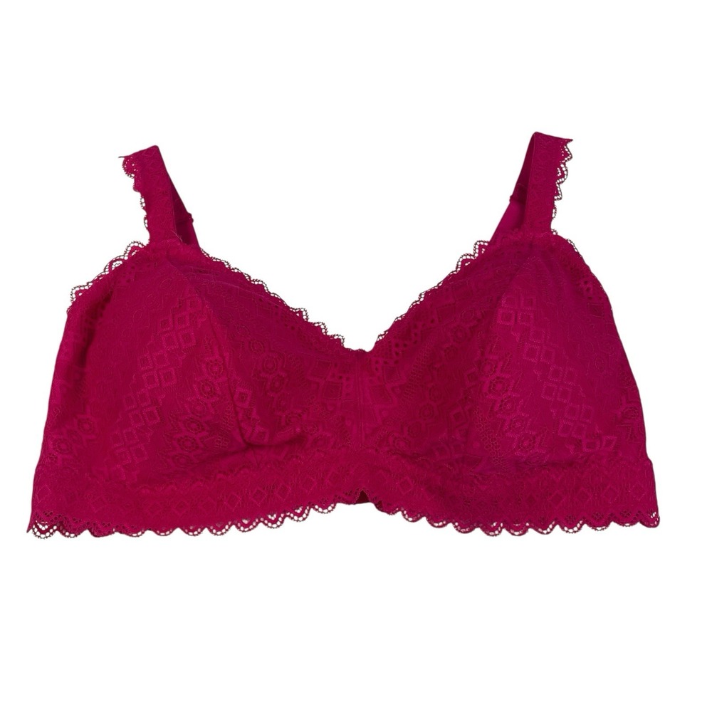 Auden Women's‎ Lightly Lined Wireless Hot Pink Lace Bralette Bra 1X
